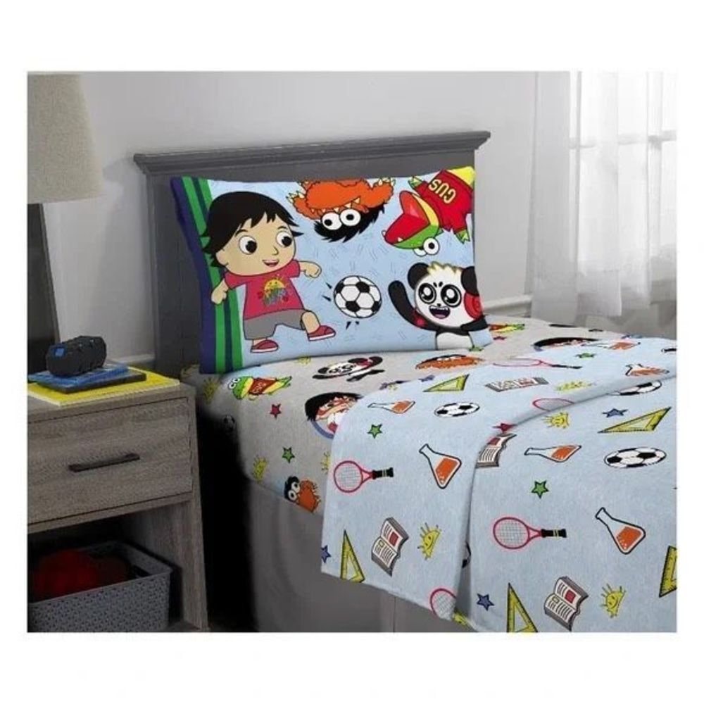 NEW Ryan's World Kids 3 Piece Twin Sheet Set Pocketwatch Soft 